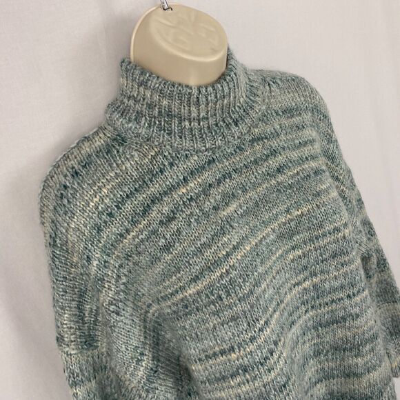 J Crew Chunky Wool Sweater Womens Small Blue Marled High Neck Boxy Crop Oversize - Picture 2 of 13